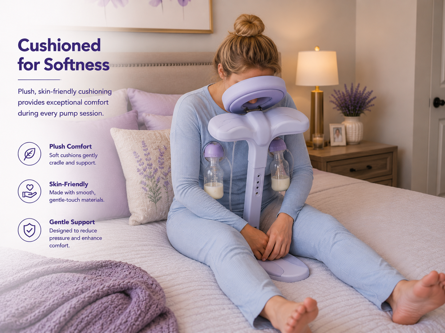 Cushioned for Softness — plush, skin-friendly cushioning provides exceptional comfort during every pump session