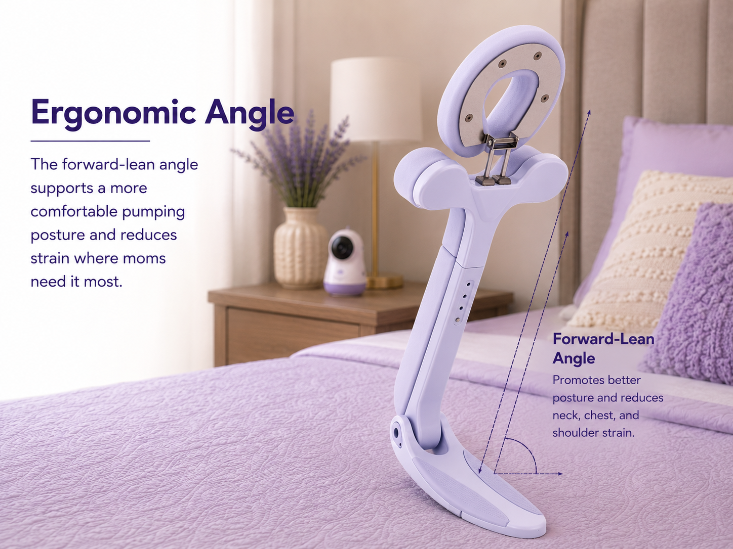 Ergonomic Angle — the forward-lean angle supports a more comfortable pumping posture and reduces strain where moms need it most