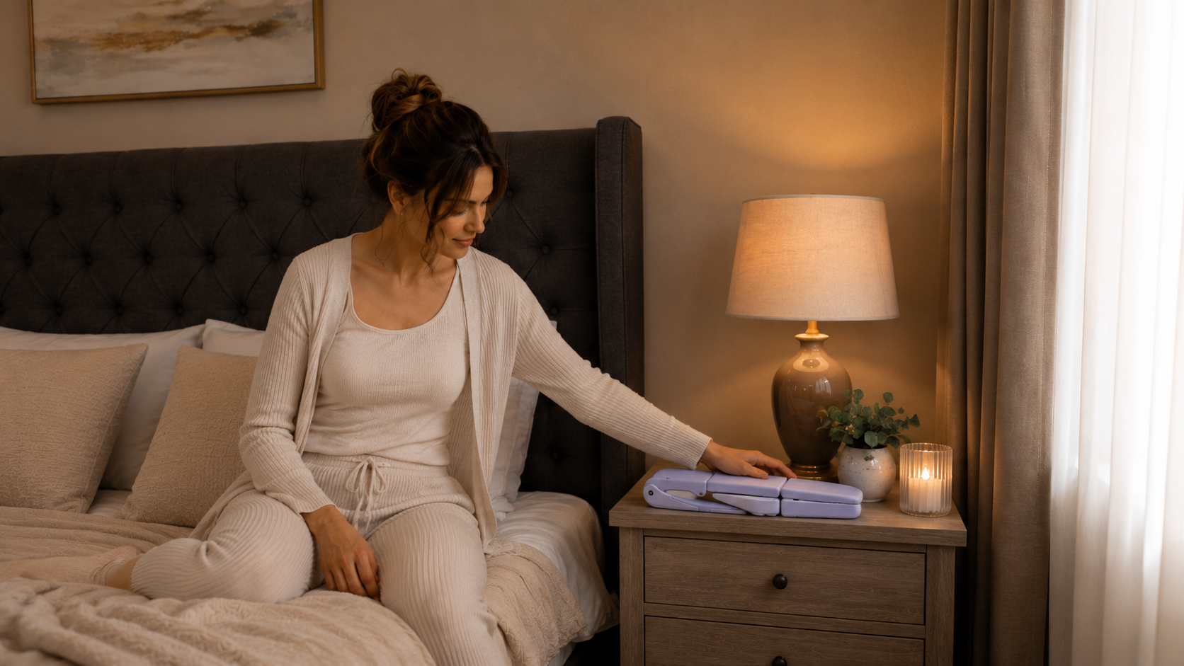 Make the Most of Every Moment — a mom reaching for Tilt Milk, folded and ready on her nightstand